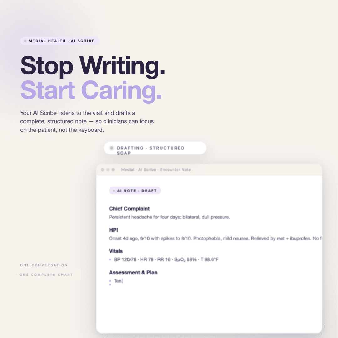 Voice-to-text AI scribe